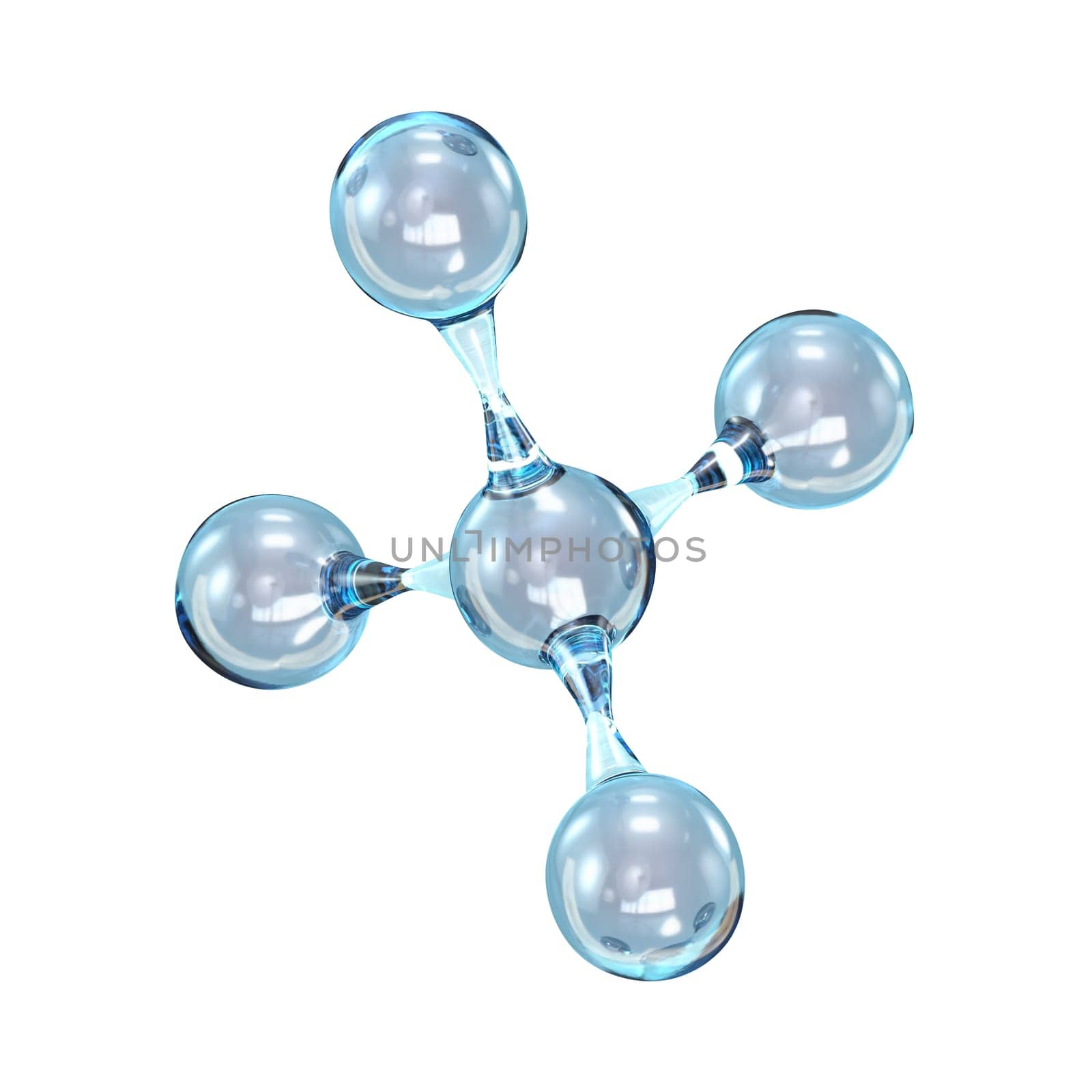 Glass molecule model 3D rendering illustration isolated on white background