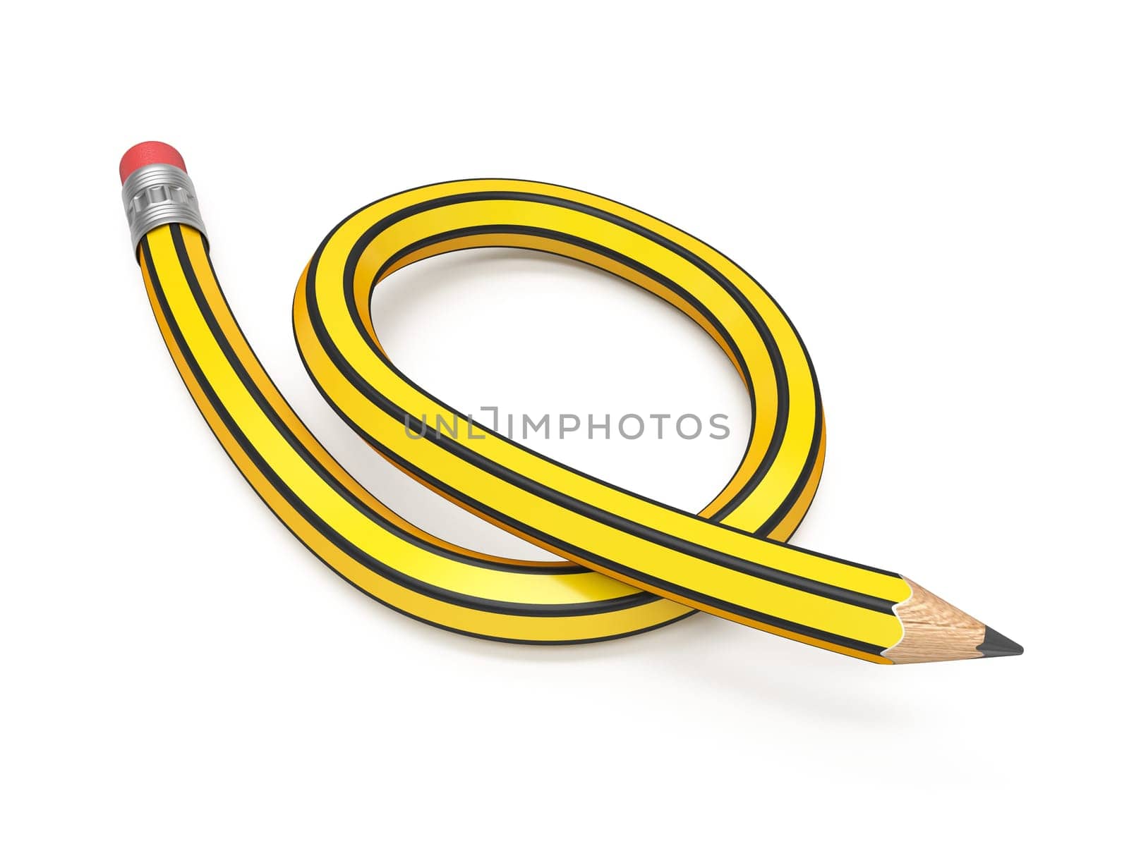 Bent pencil 3D rendering illustration isolated on white background