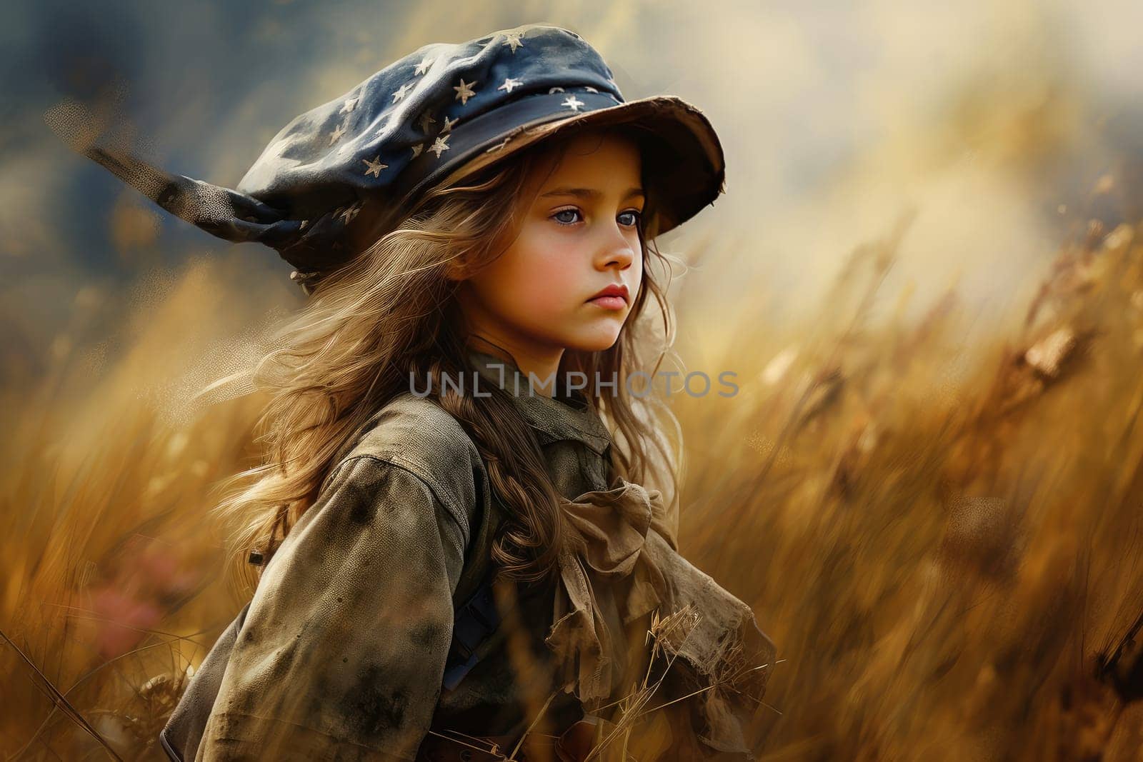 Brave American military kid girl. Generate Ai by ylivdesign