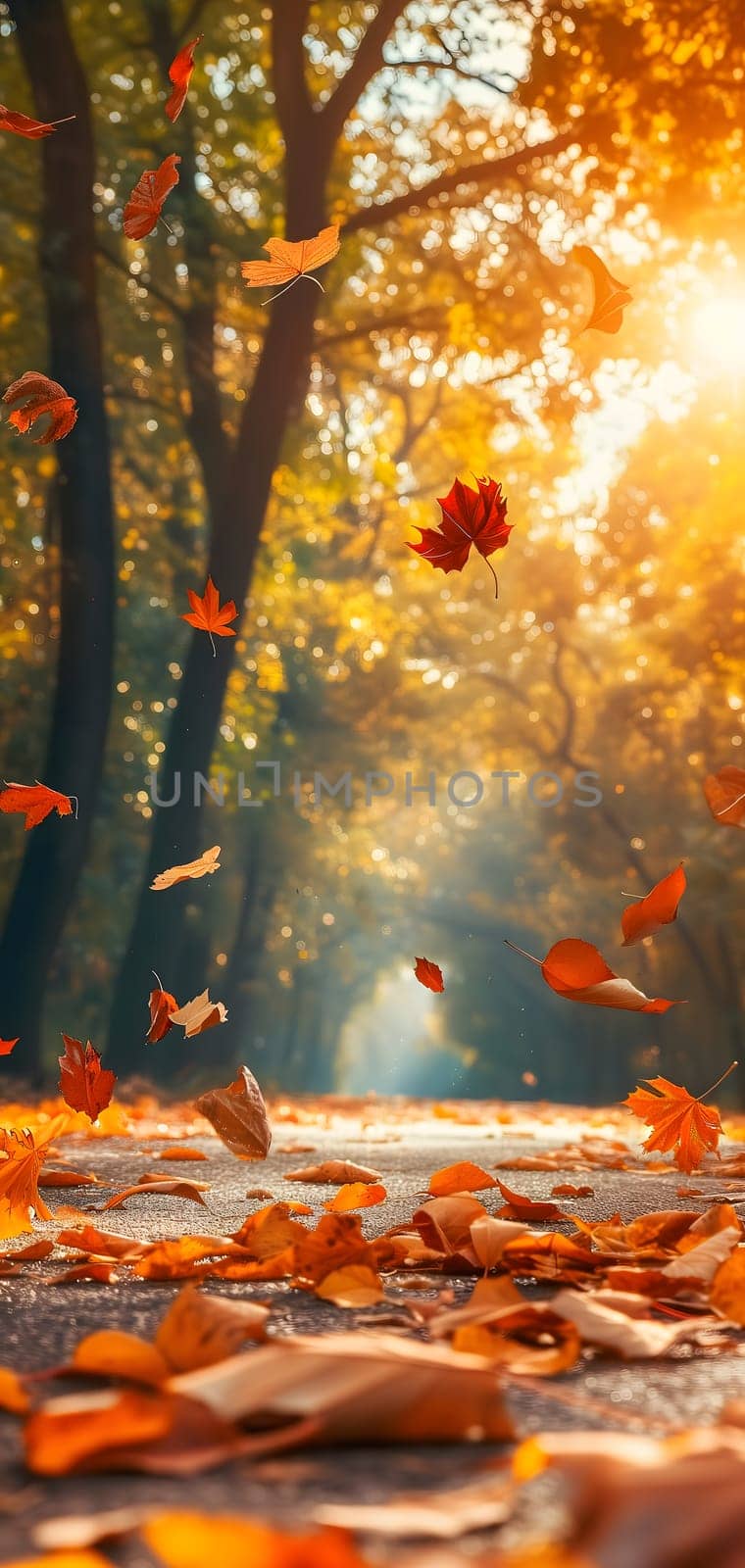 Beautiful autumn view with colorful foliage in the park. Falling leaves background with copy space and selective focus. by z1b