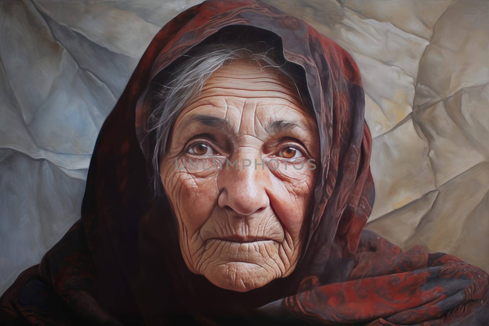 Youthful Canvas unfinished paint old woman work. Picture painter. Generate Ai