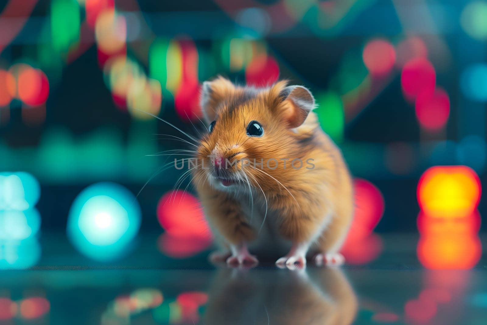 hamster in front of blurry trading charts, novice in stock exchange and asset market concept by z1b