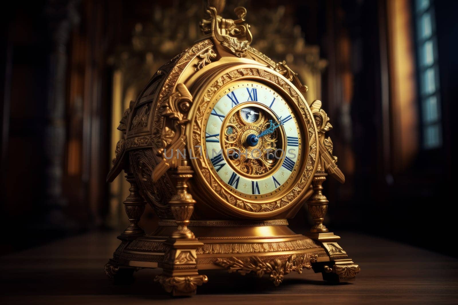 Valuable Gold old clock. Generate Ai by ylivdesign