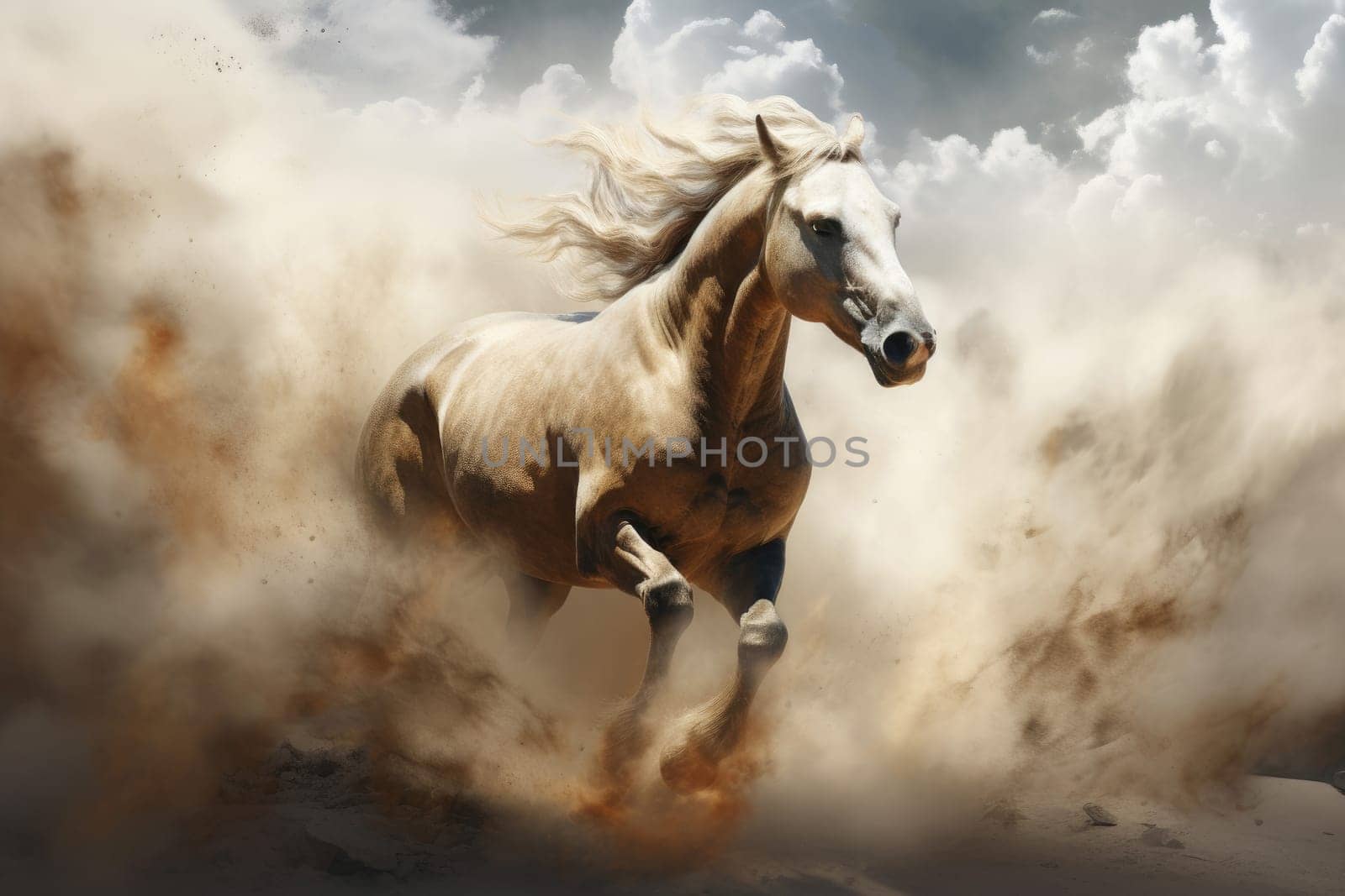 Courageous Horse wild running through clouds. Generate Ai by ylivdesign