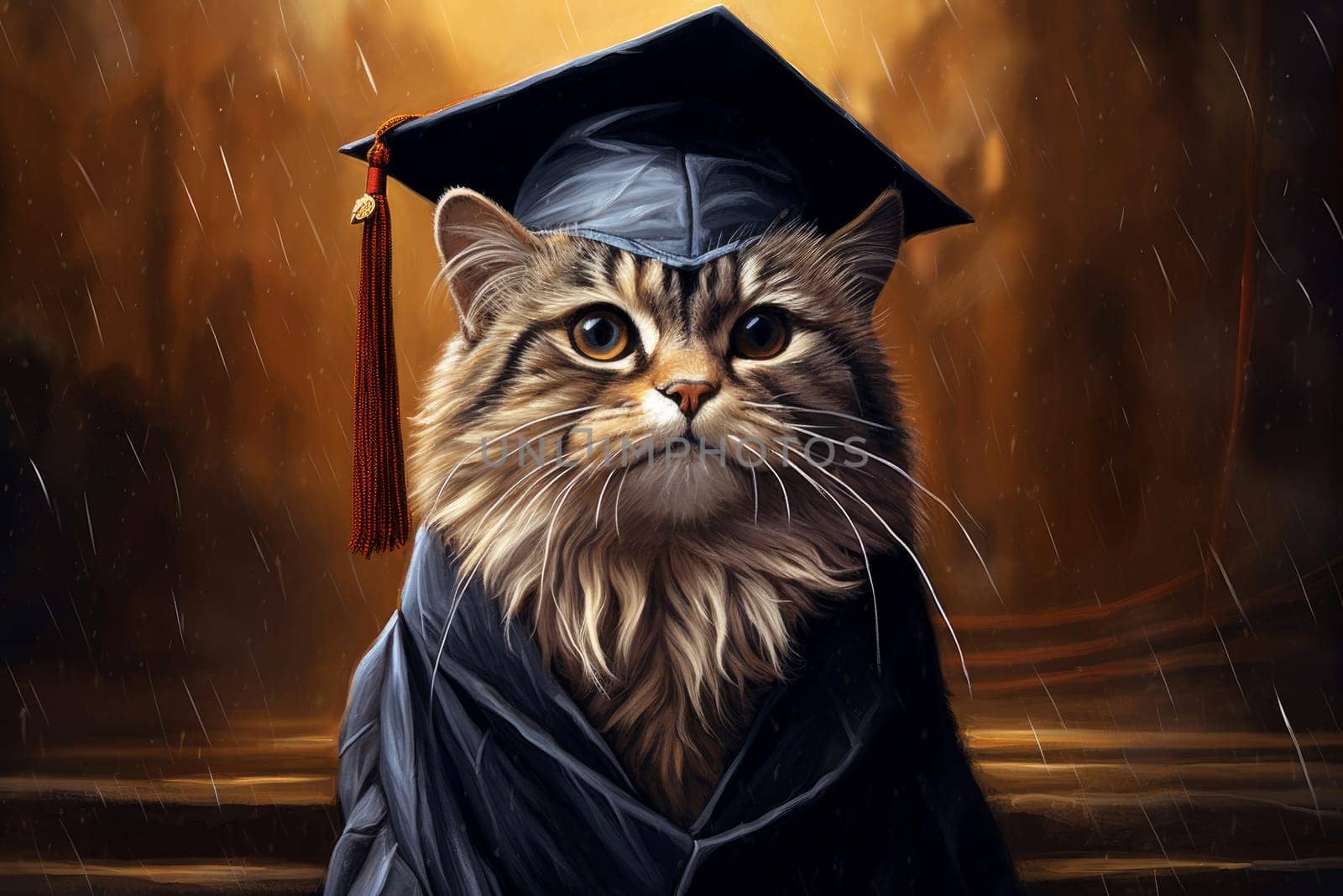 Clever Graduate cat smart. Kitten scientist. Generate AI