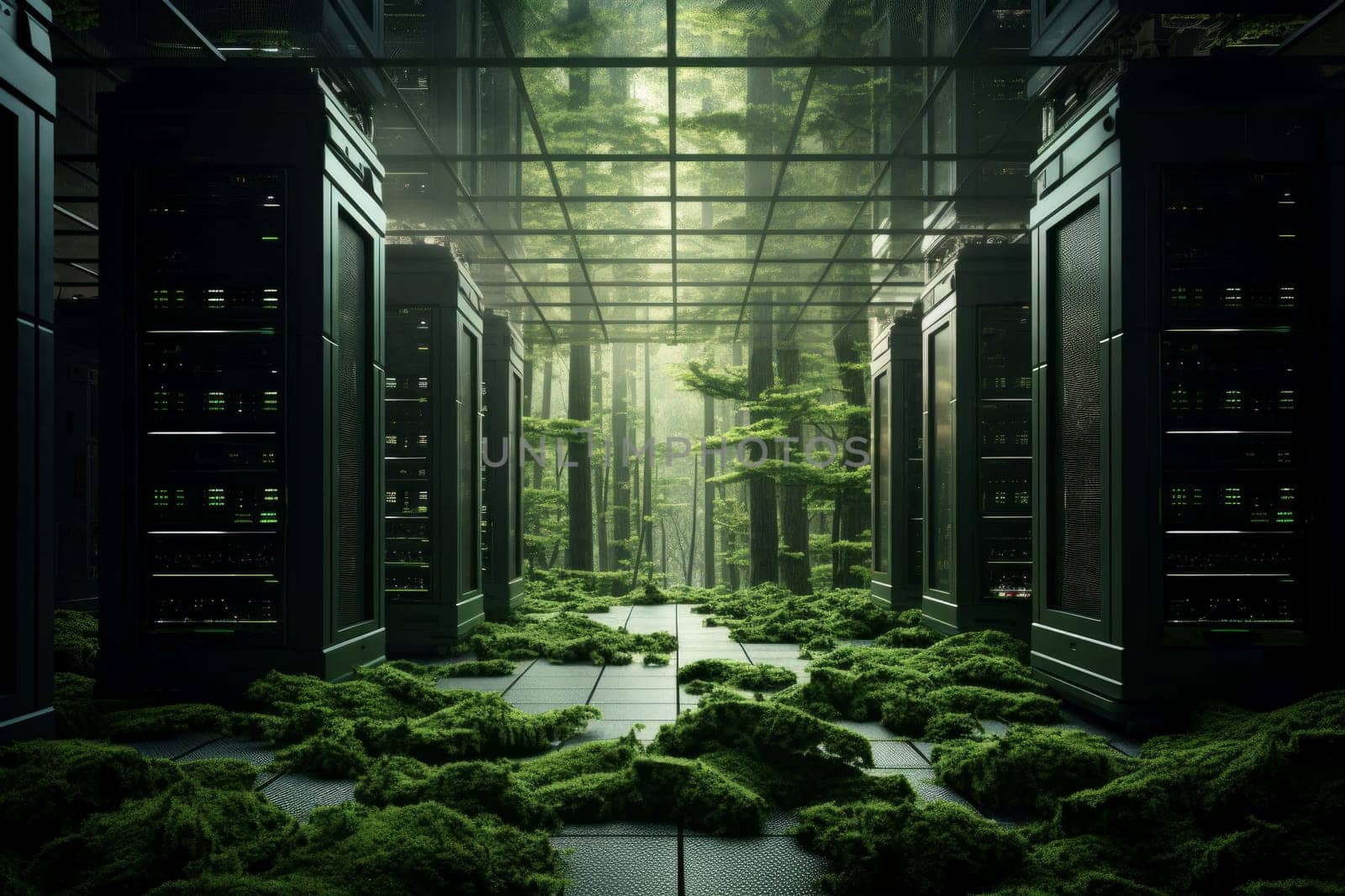 Innovative Green data center place. Futuristic storage. Generate Ai
