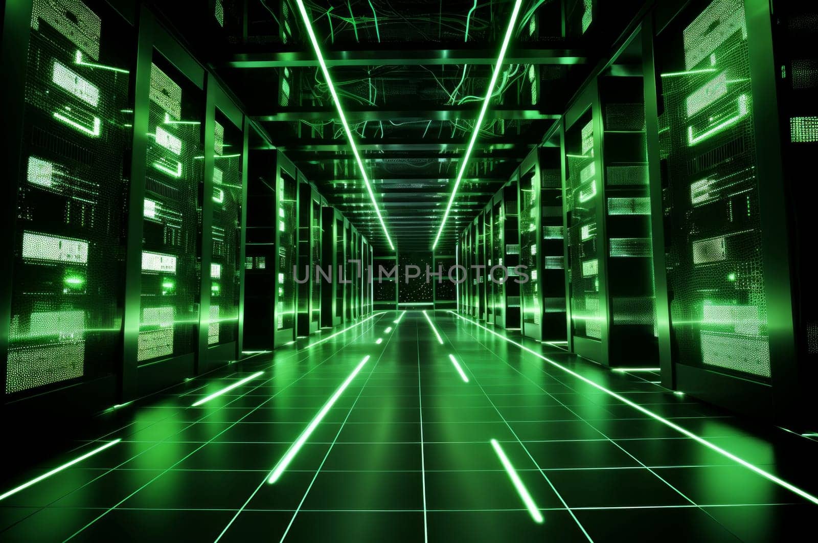 High-tech Green data center place. Generate Ai by ylivdesign