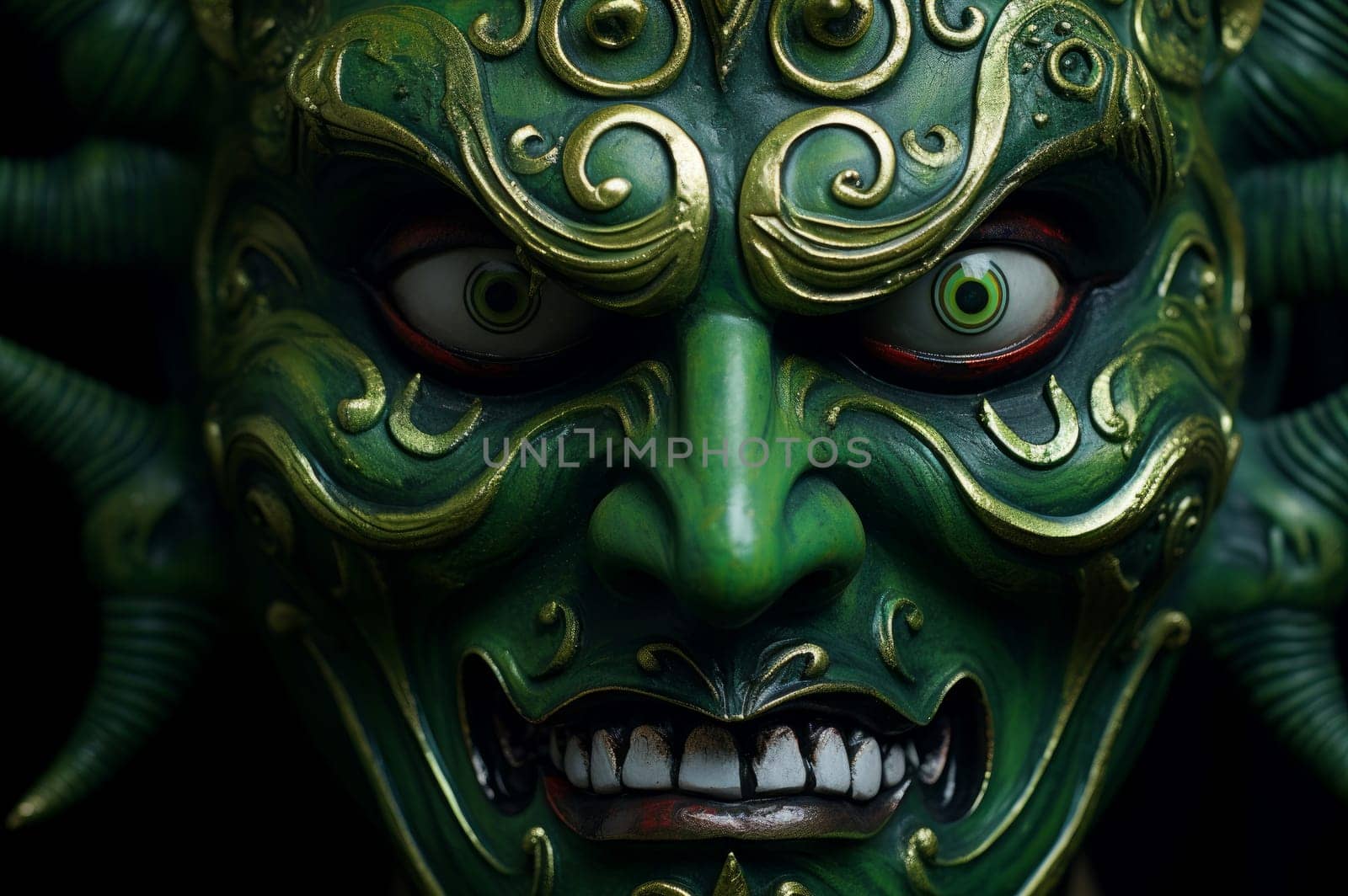 Captivating Green demon face eyes. Generate Ai by ylivdesign