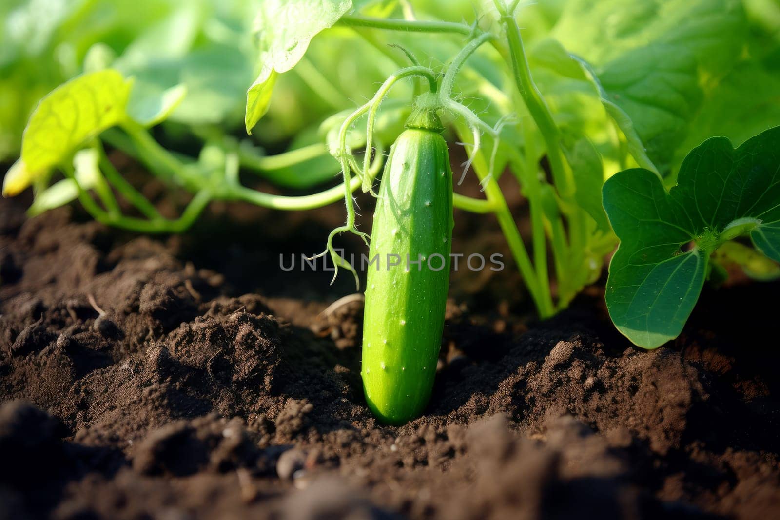 Fresh Growing young cucumber. Generate Ai by ylivdesign