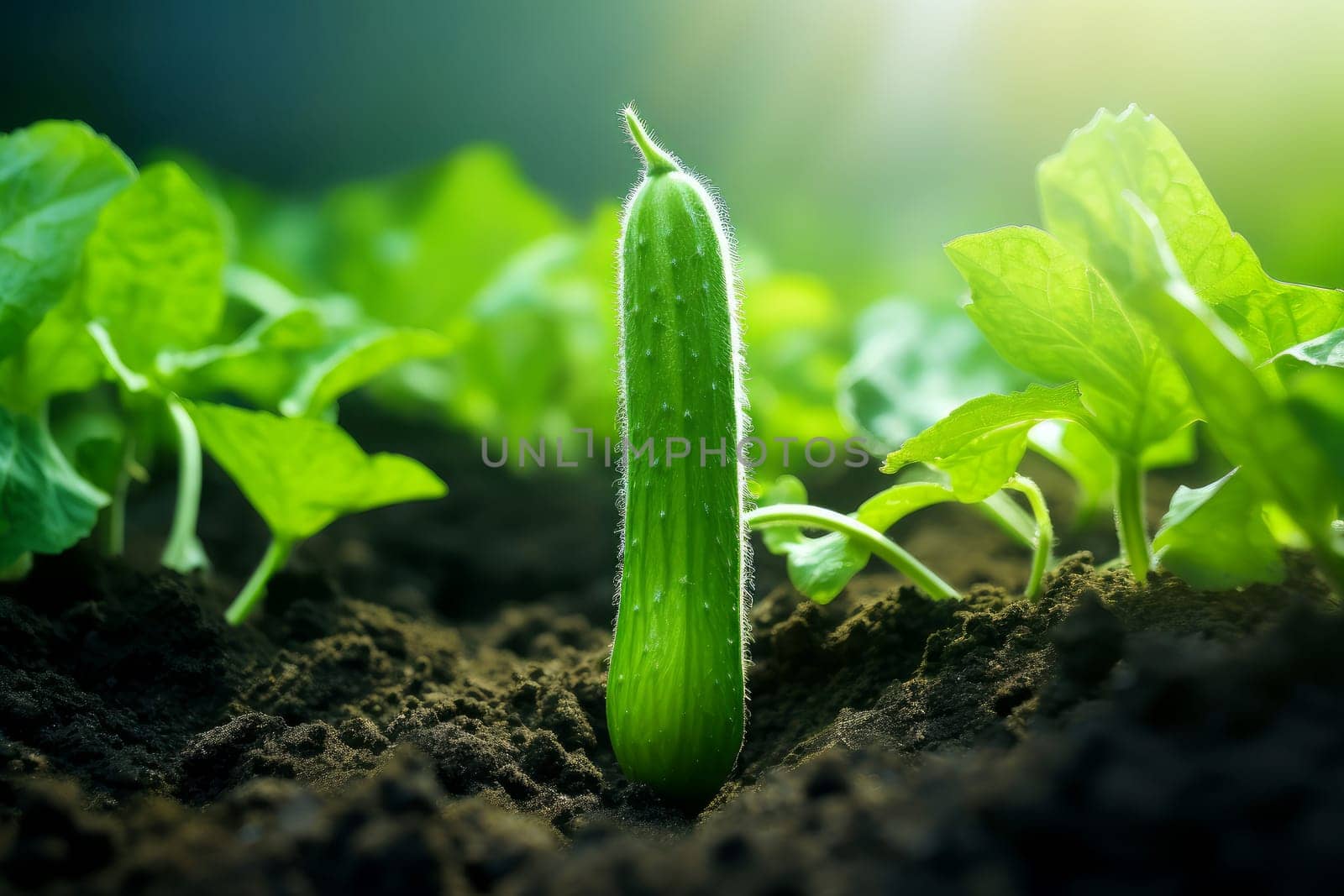 Smooth Growing young cucumber. Generate Ai by ylivdesign