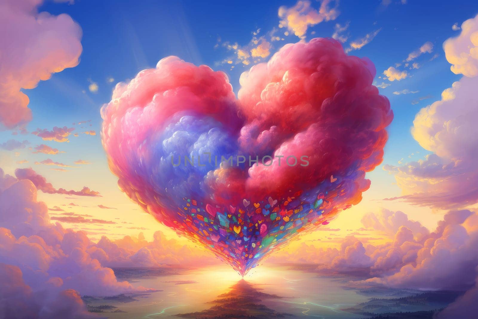 Picturesque Heart clouds colorful. Generate Ai by ylivdesign