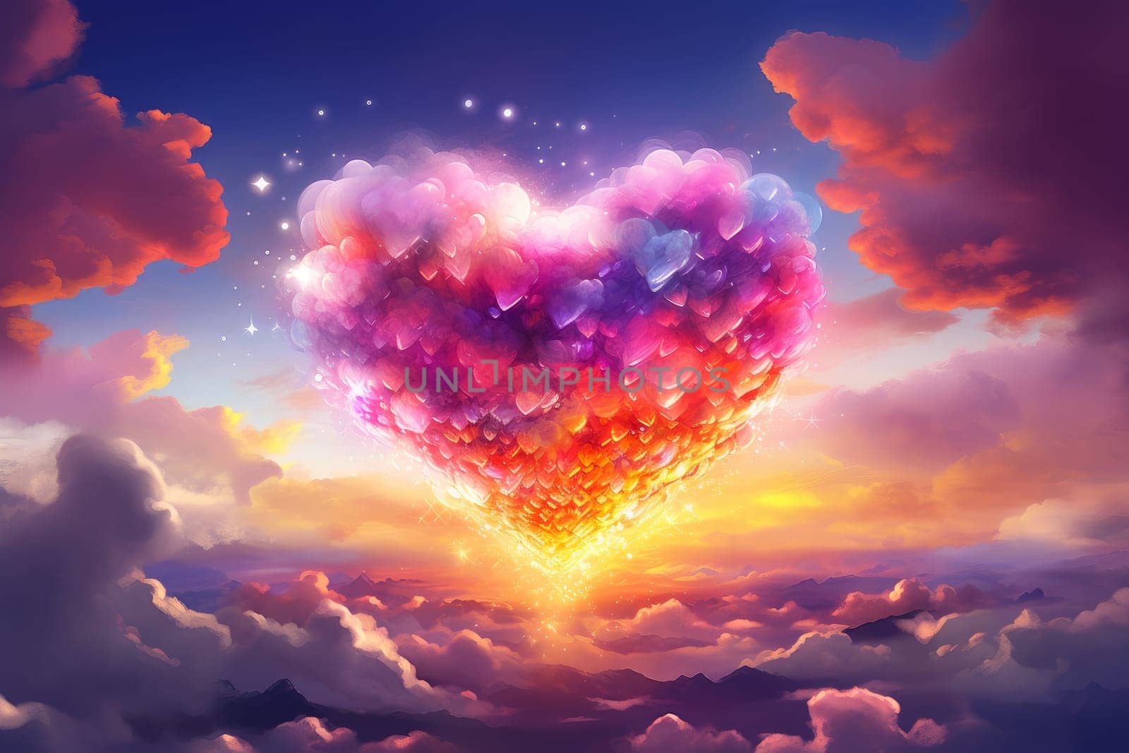 Vibrant Heart clouds colorful. Generate Ai by ylivdesign