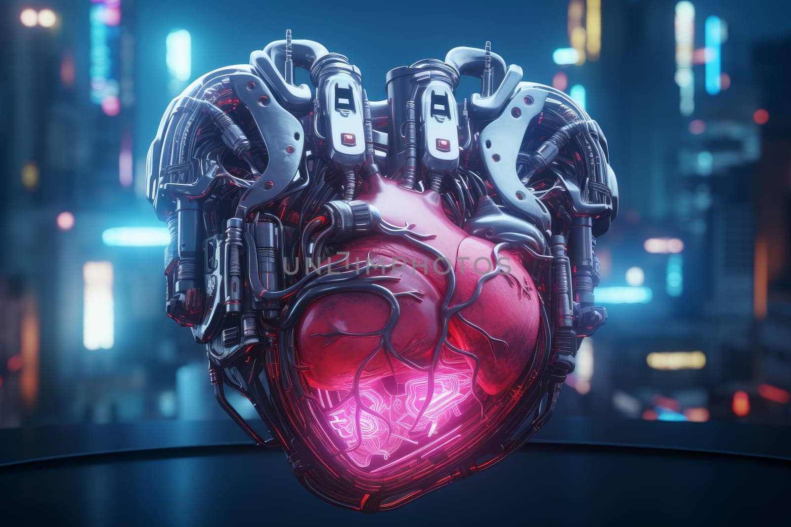 High-tech Cyberpunk heart. Engine passion motor. Generate Ai