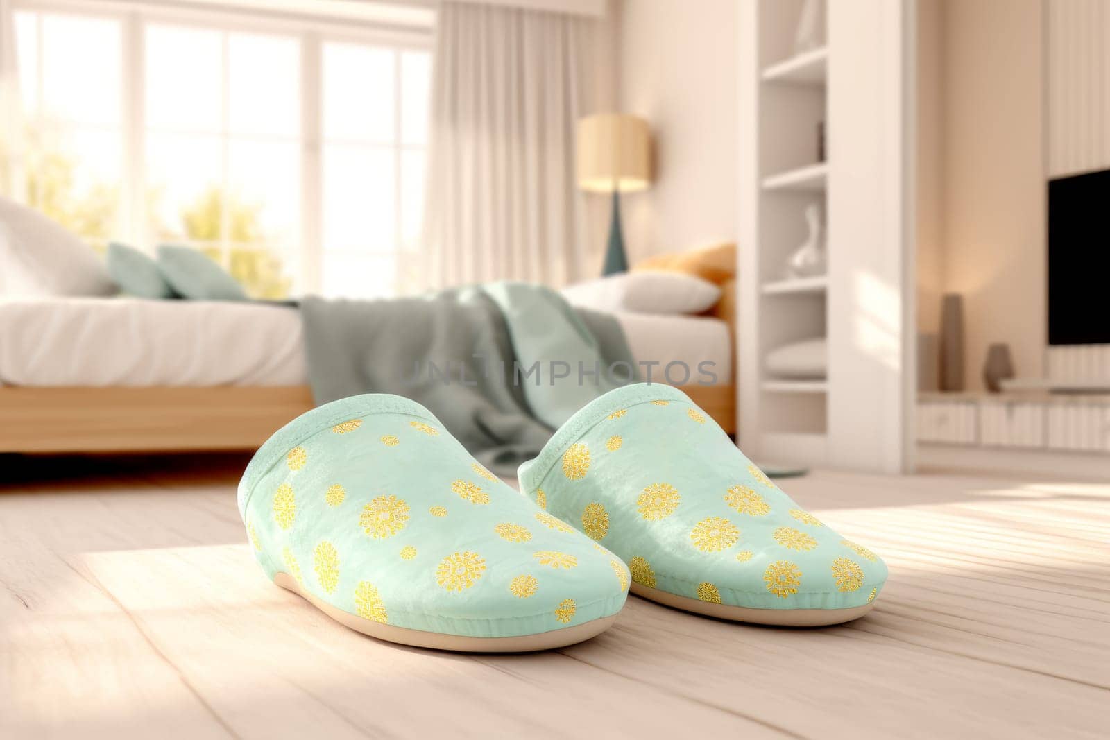 Pristine White home slippers mockup. Generate Ai by ylivdesign