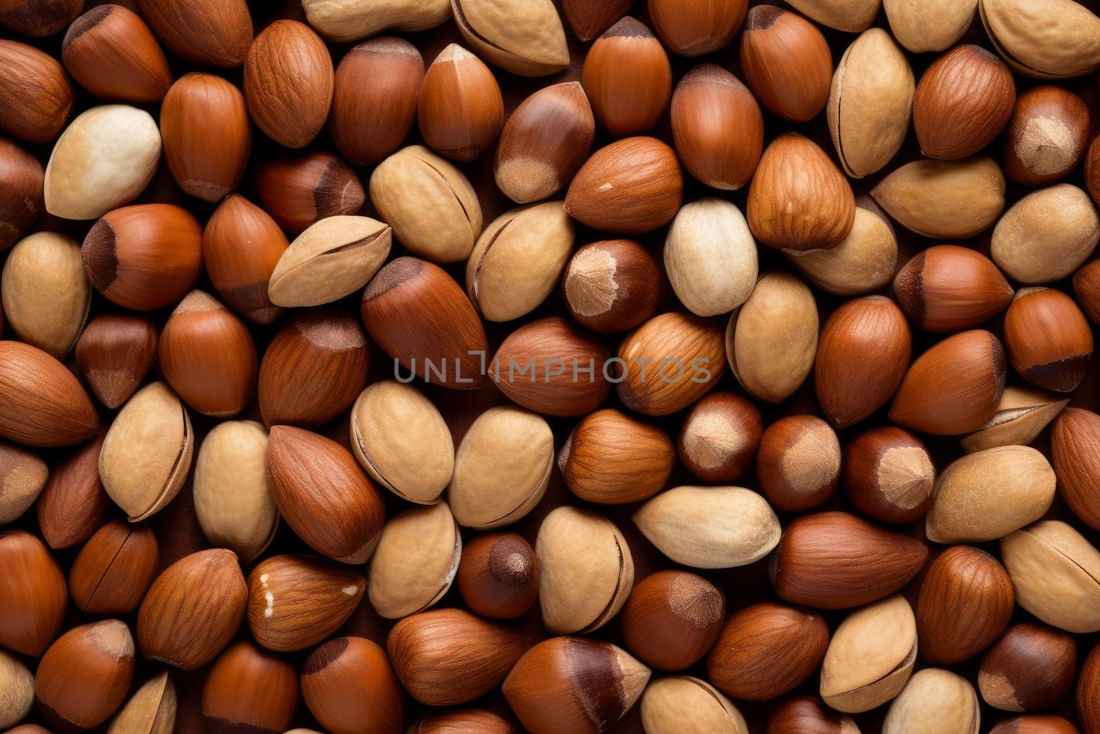 Repetitive Identical nut background. Generate Ai by ylivdesign