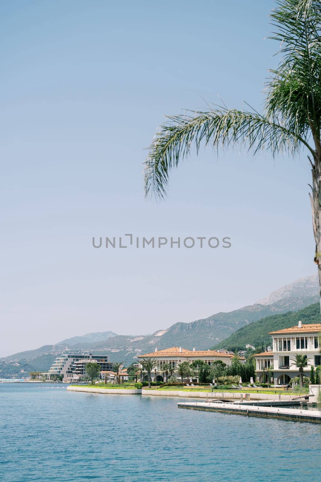 One and Only hotel complex on the seashore at the foot of the mountains. Portonovi, Montenegro. High quality photo