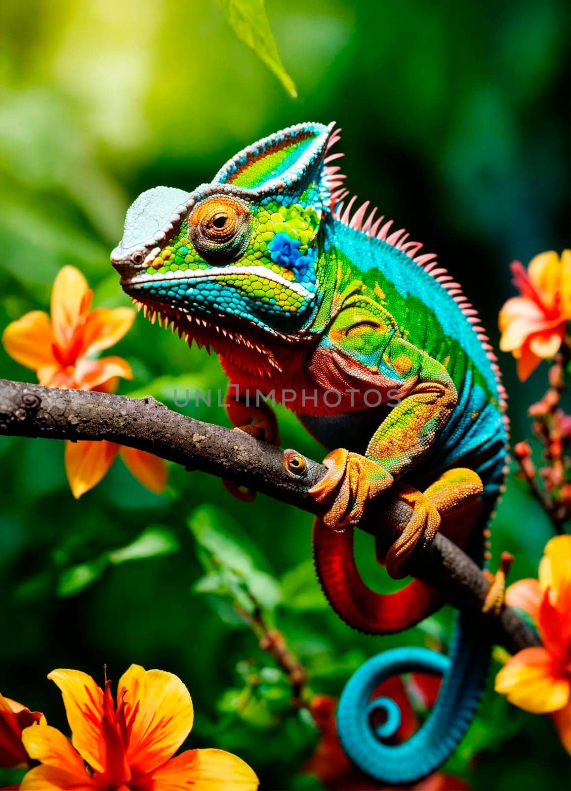 chameleon on tropical flowers. Selective focus. by yanadjana