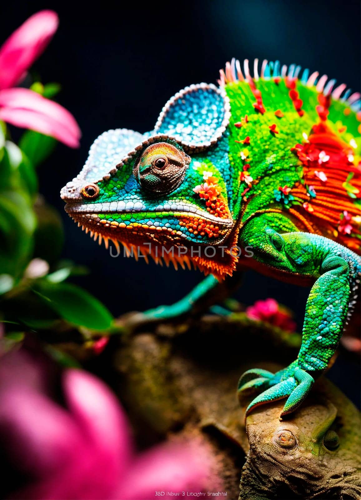 chameleon on tropical flowers. Selective focus. nature.