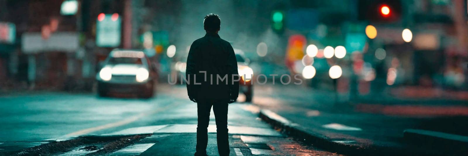 a man is standing on the road. Selective focus. people.