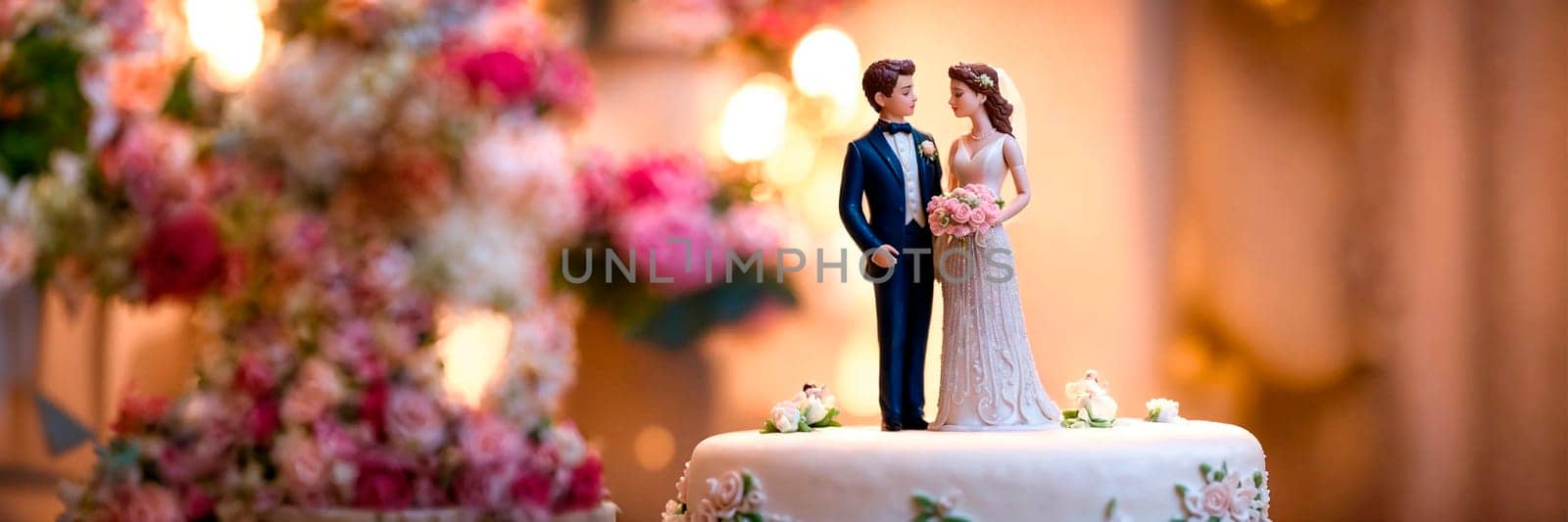 bride and groom on a wedding cake. Selective focus. food.
