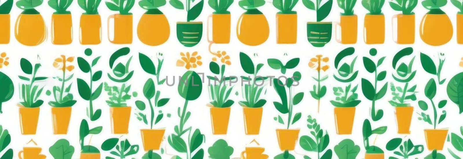 Green background with drawing of leaves and flowers. Drawing is of various types of leaves and flowers, with some of them being large and small. Concept of growth and vitality background. Copy space