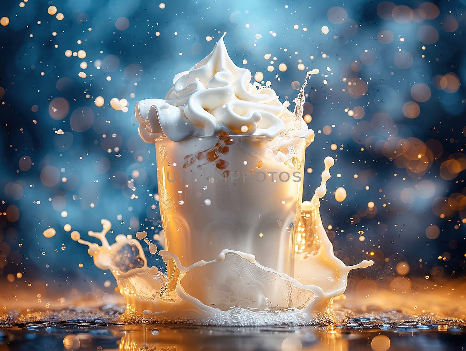 Delicious ayran photography, explosion flavors, studio lighting studio background well-lit vibrant colors, sharp-focus, high-quality, artistic