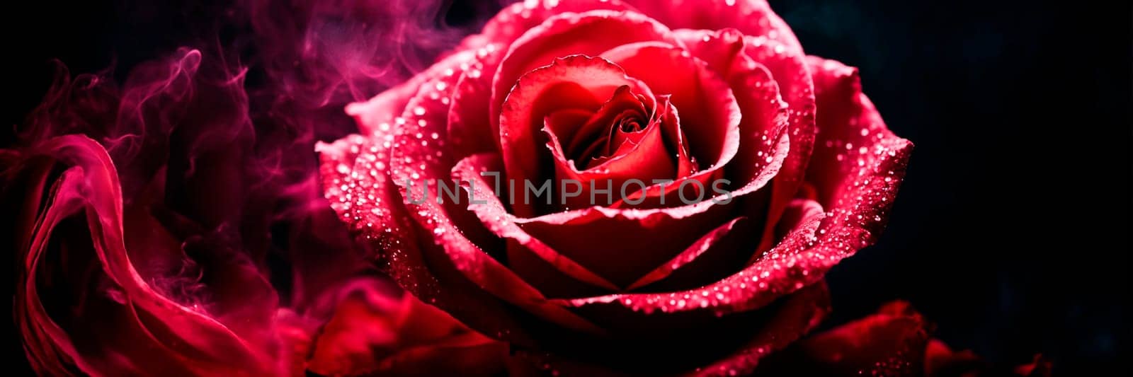 rose in smoke on a black background. Selective focus. holiday.