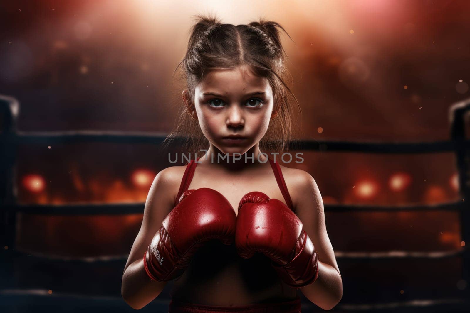 Girl boxer ring sport. Gym training. Generate Ai