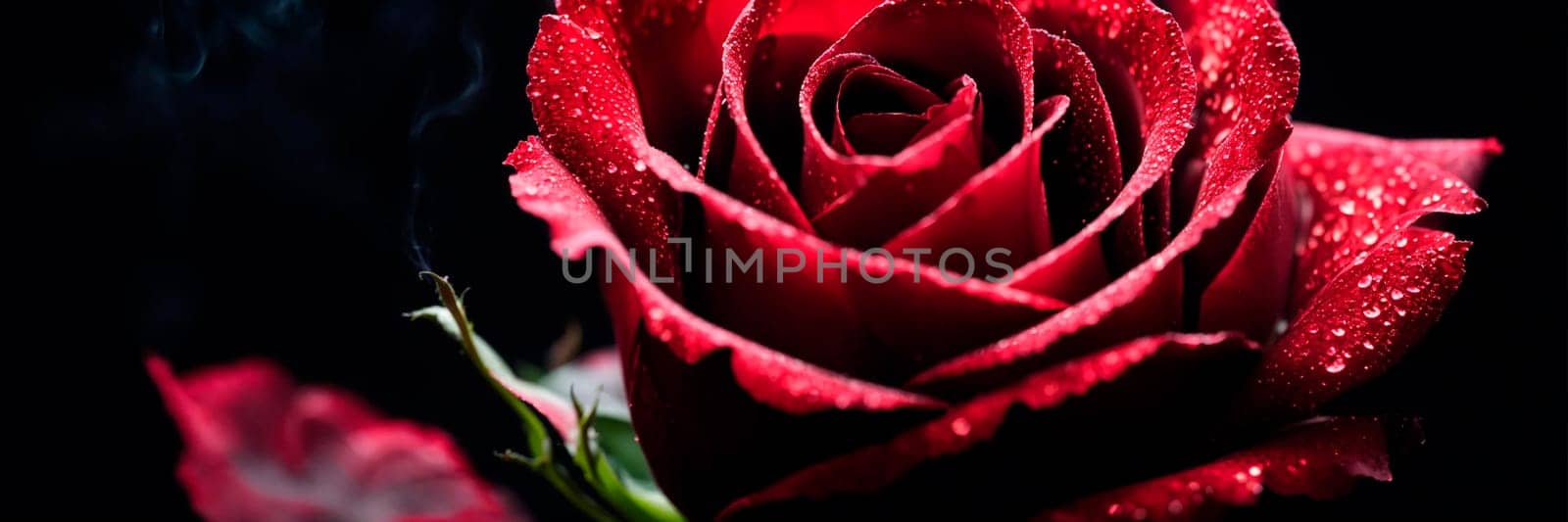 rose in smoke on a black background. Selective focus. holiday.