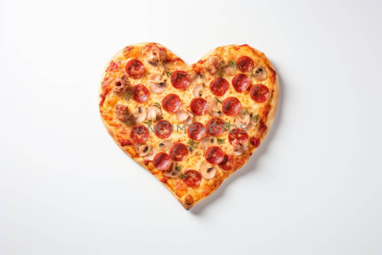 Heart shaped pizza. Romantic baked. Generate Ai