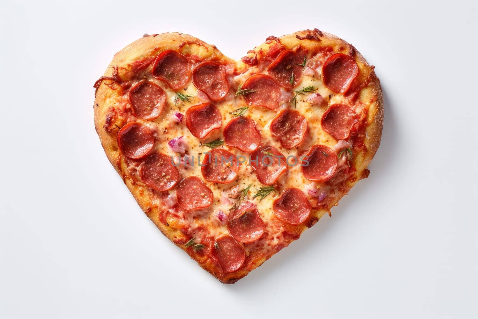 Whimsical Heart shaped pizza. Romantic baked. Generate Ai