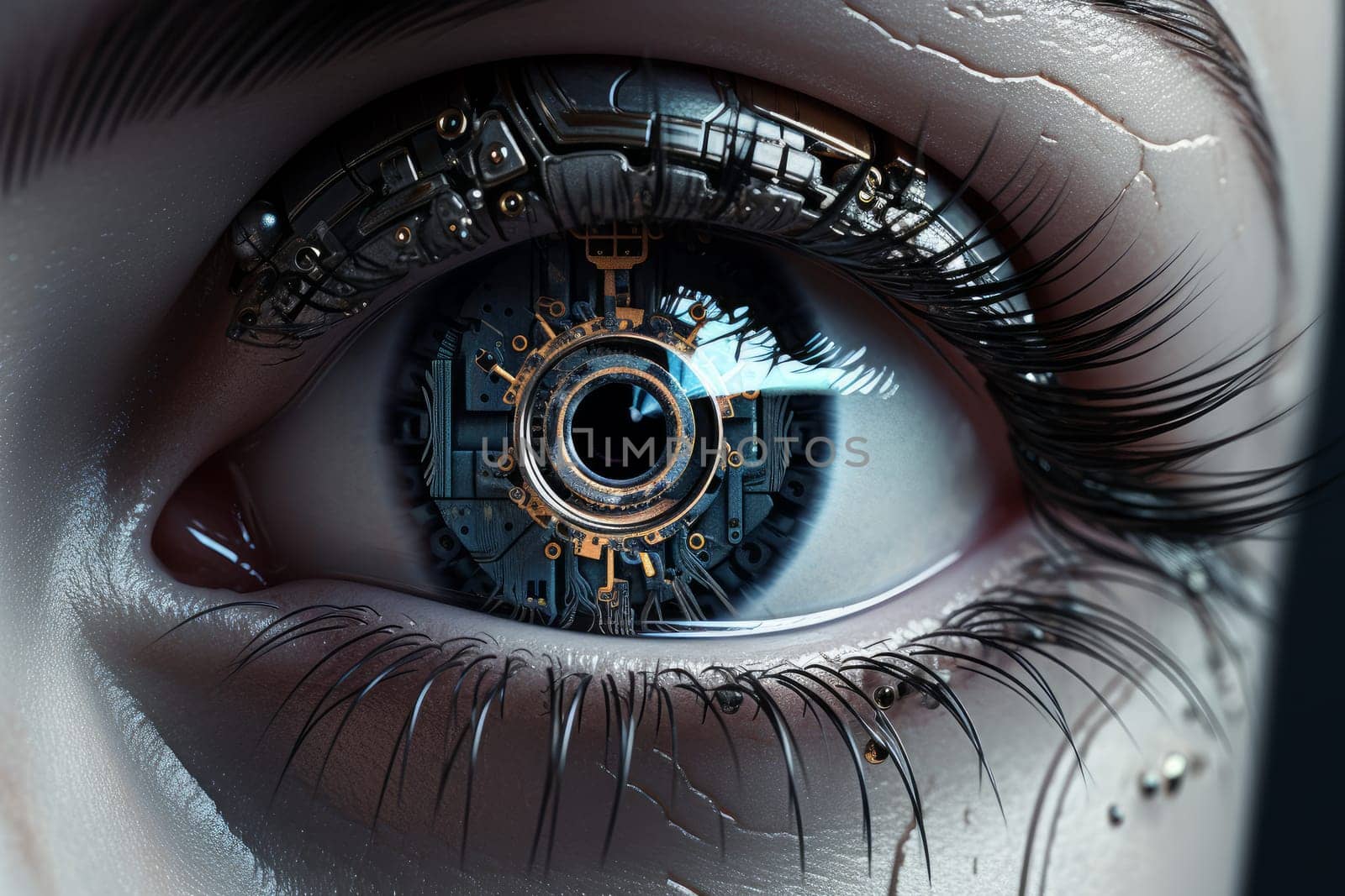 Comprehensive Human eye in robot. Digital futuristic. Generate Ai