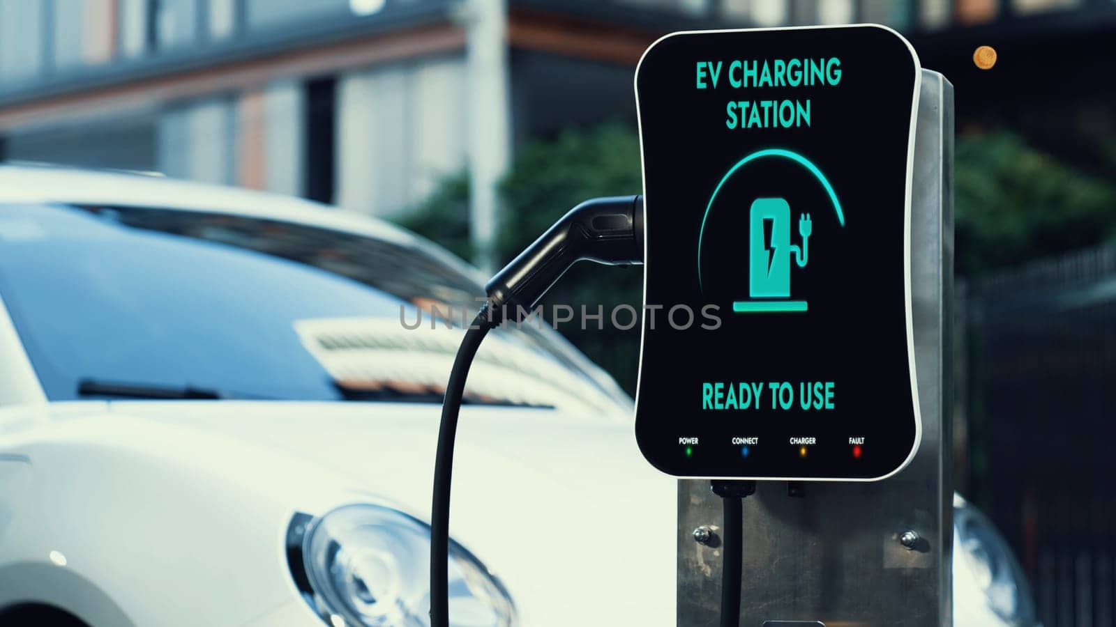 EV charging station display battery status interface for electric car. Peruse by biancoblue