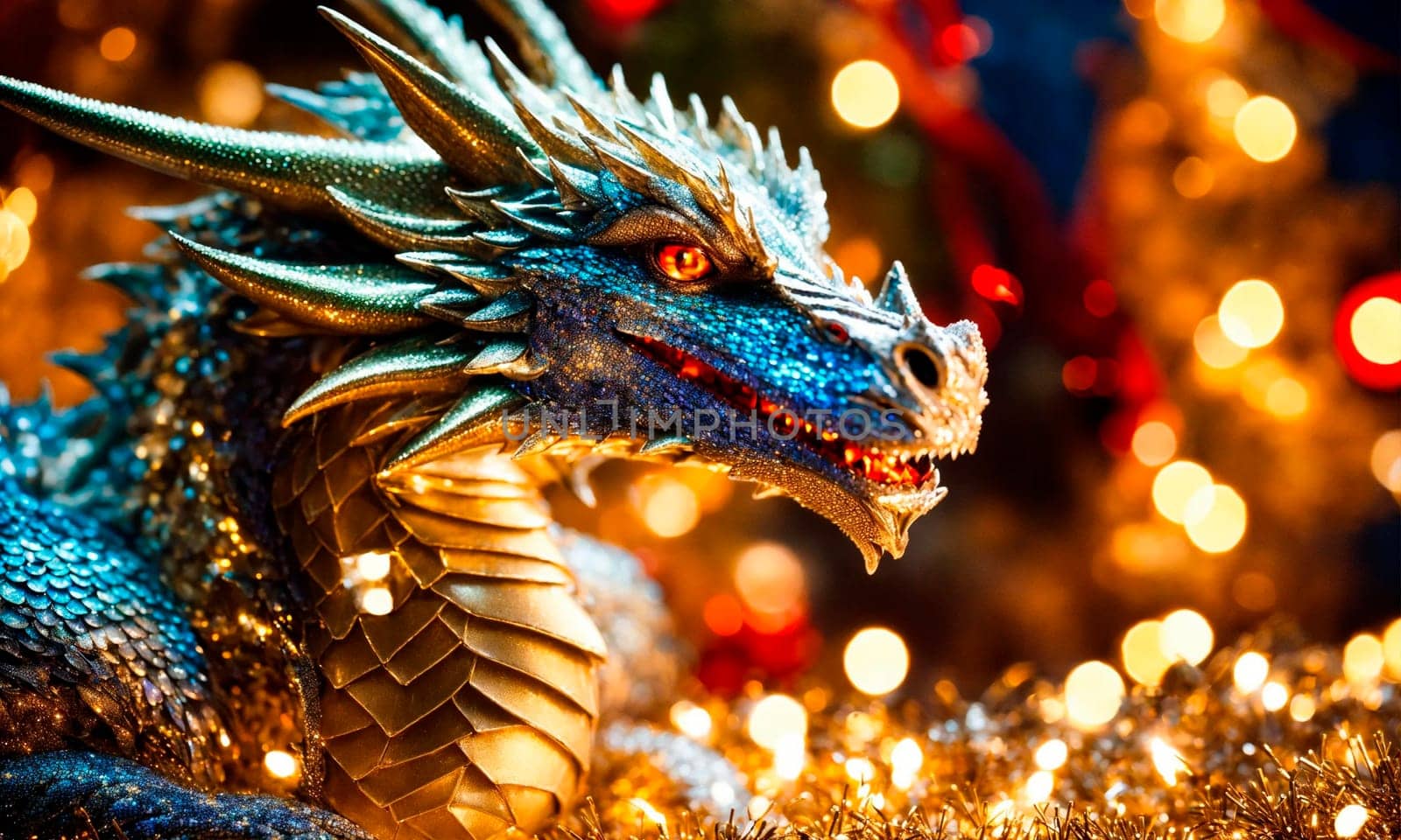 dragon in santa's hat year of the dragon. Selective focus. holiday.