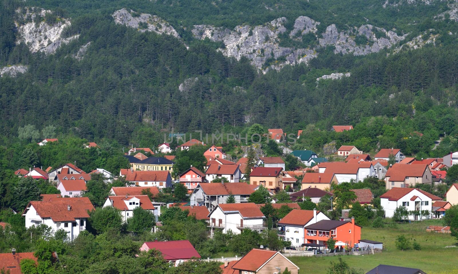 Typical village in Montenegro, houses with the red roofs