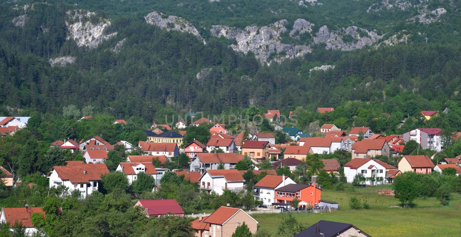 Typical village in Montenegro, houses with red roofs by olgavolodina