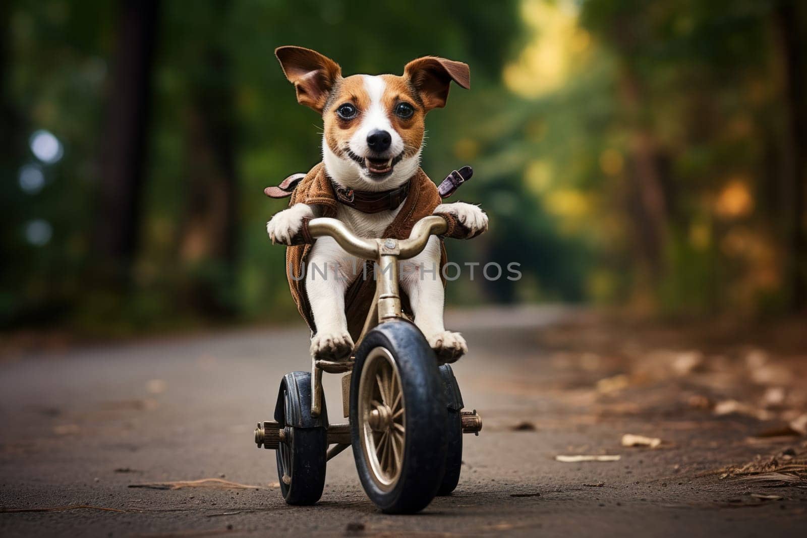 Jack russell dog bike hipster. Funny driver. Generate Ai