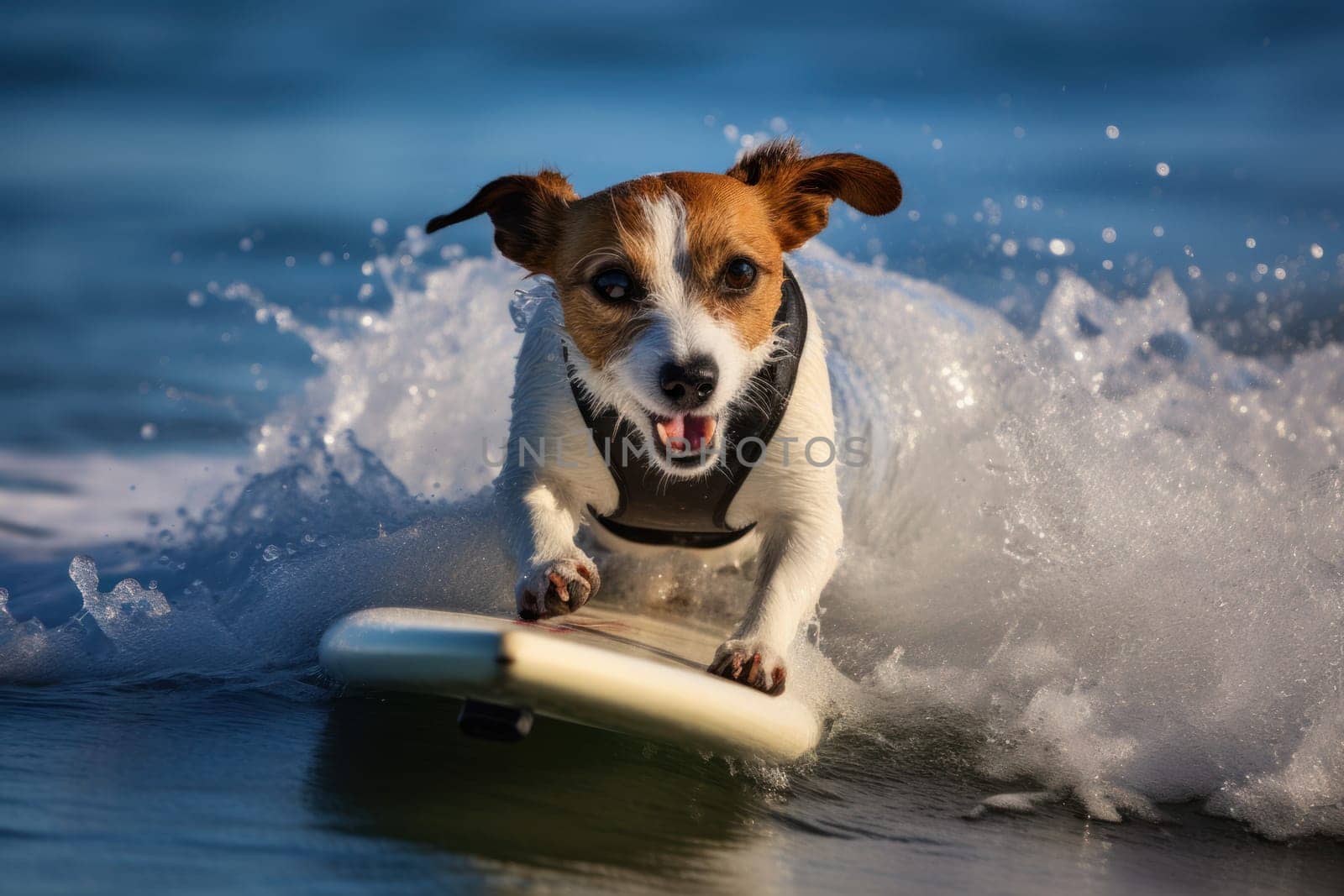 Adventurous Jack russell dog surfing. Generate Ai by ylivdesign