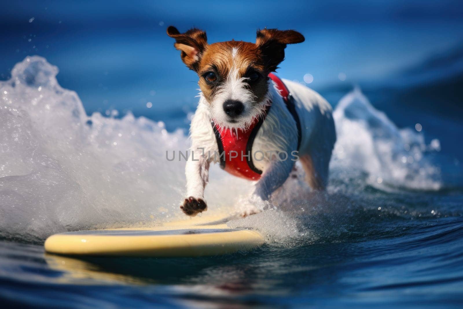 Athletic Jack russell dog surfing. Generate Ai by ylivdesign