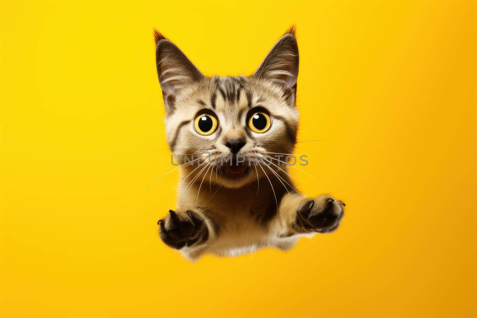 Vibrant Jumping cat background. Kitty cute paw. Generate Ai