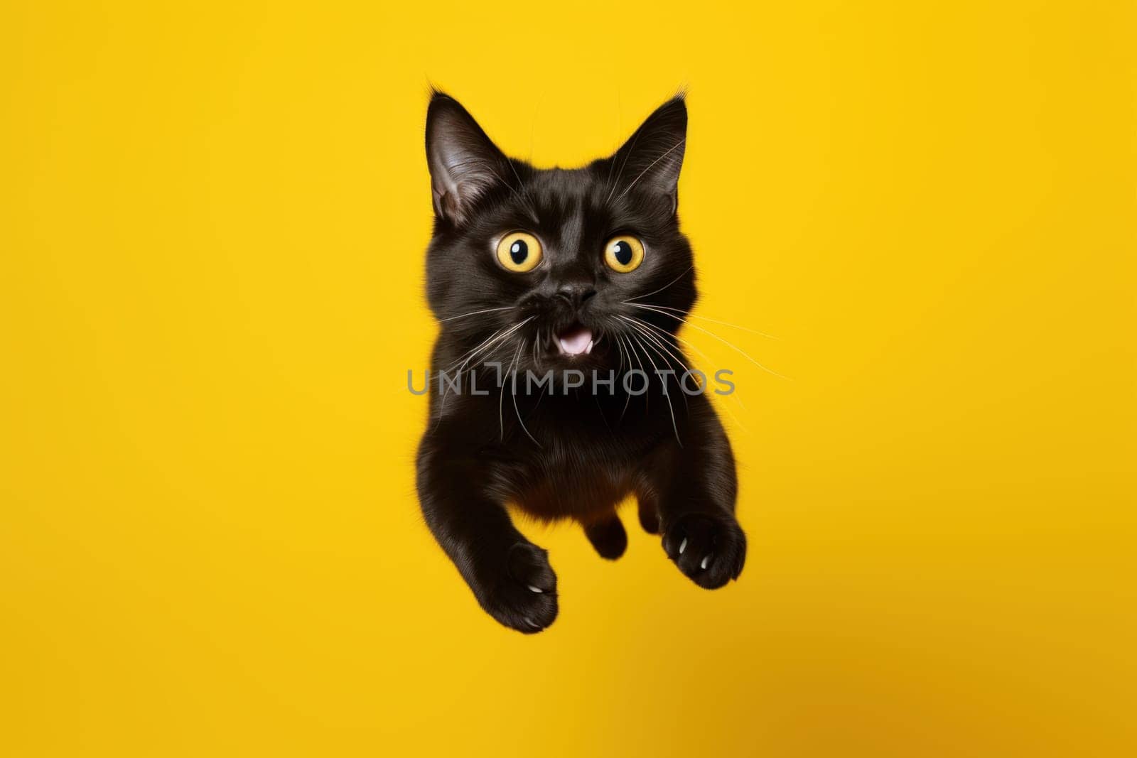 Whimsical Jumping cat background. Kitty cute paw. Generate Ai