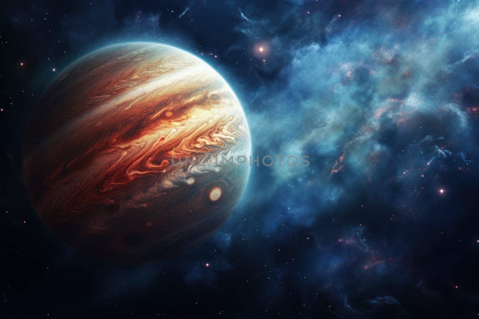 Jupiter planet clouds. Generate AI by ylivdesign