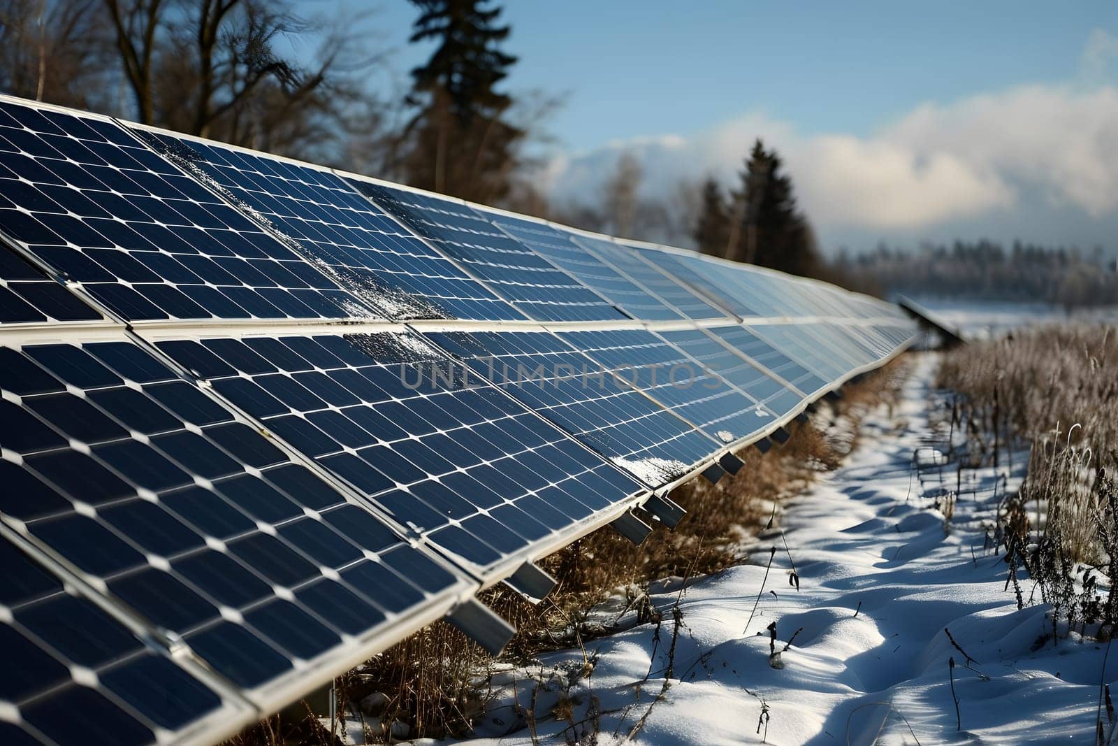 Photovoltaic solar panels in the field at sunny winter day by z1b