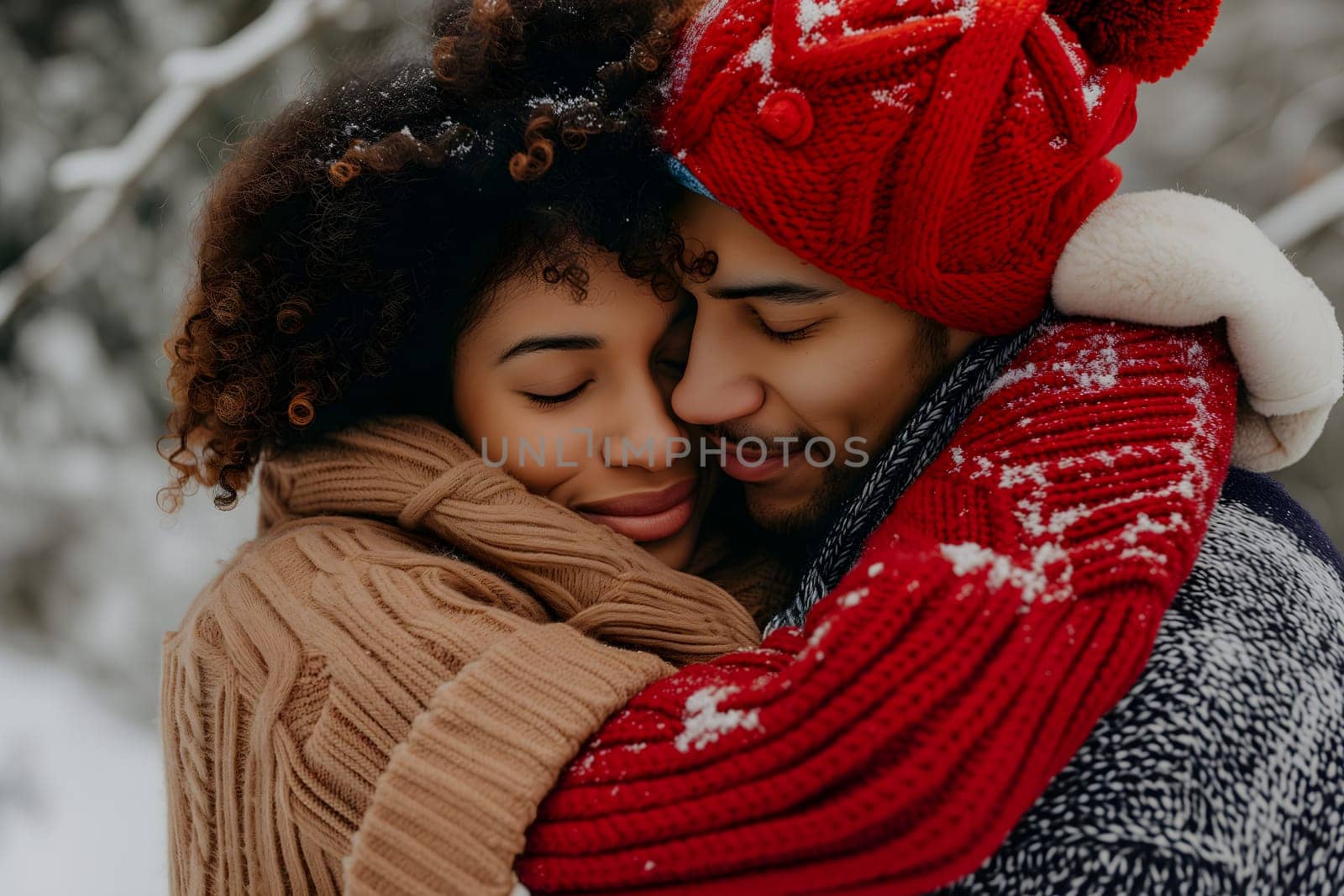 Heterosexual couple hugging at valentines day. Closeup portrait. Neural network generated image. Not based on any actual person or scene.