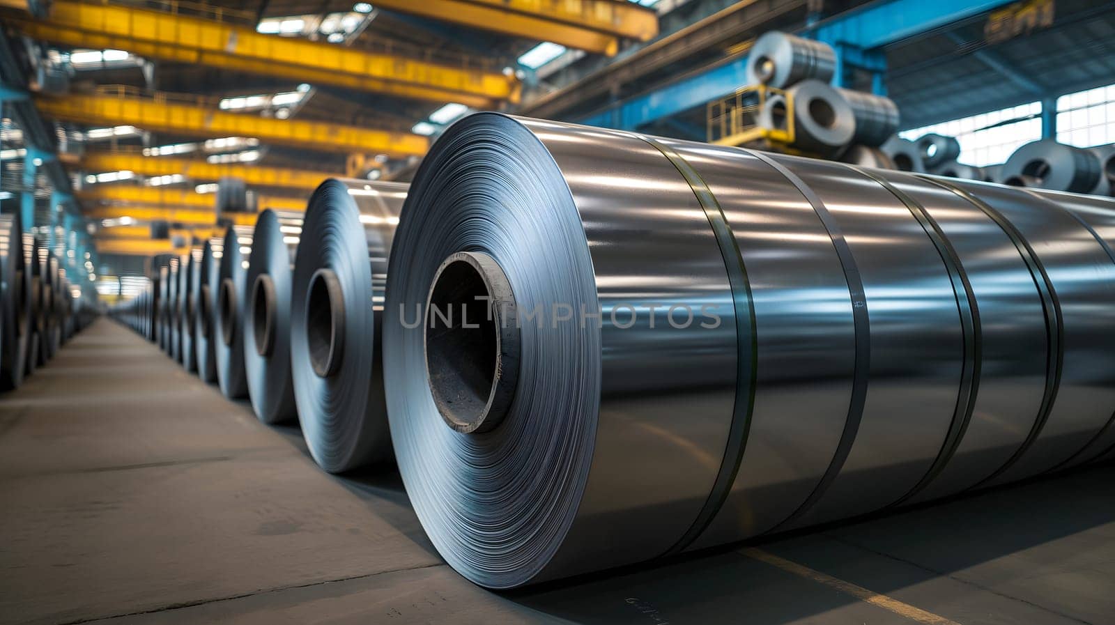 Packed rolls of steel sheet, Cold rolled steel coils in a warehouse by z1b