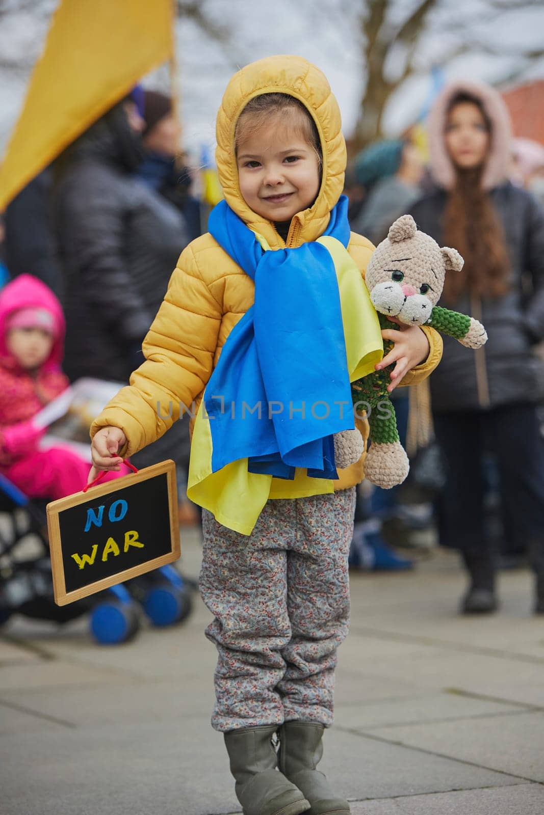 child at action in support of Ukraine in Denmark.