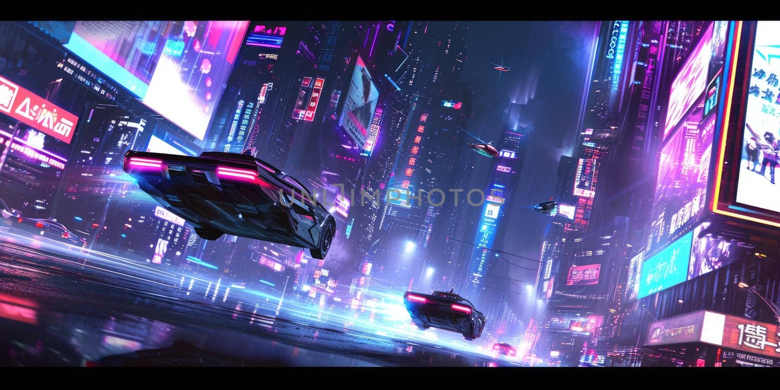 Futuristic Urban Skyline with Hovering Vehicles. Resplendent. by biancoblue