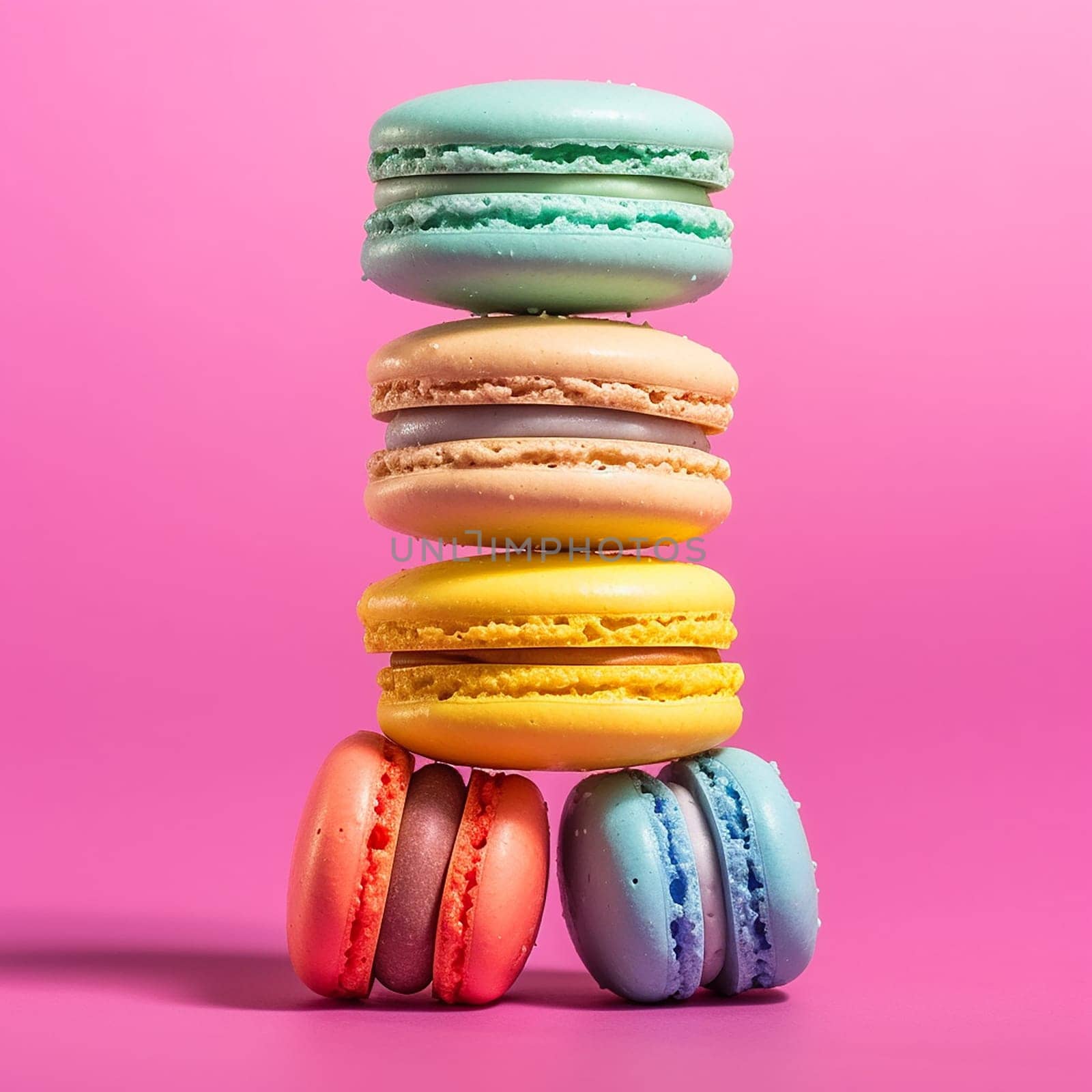 Stack of colorful macarons in soft background by Hype2art