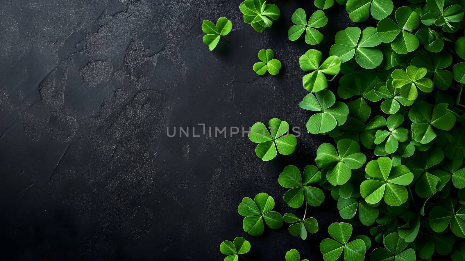 Clover with black background for St. Patricks day. Neural network generated image. Not based on any actual scene or pattern.