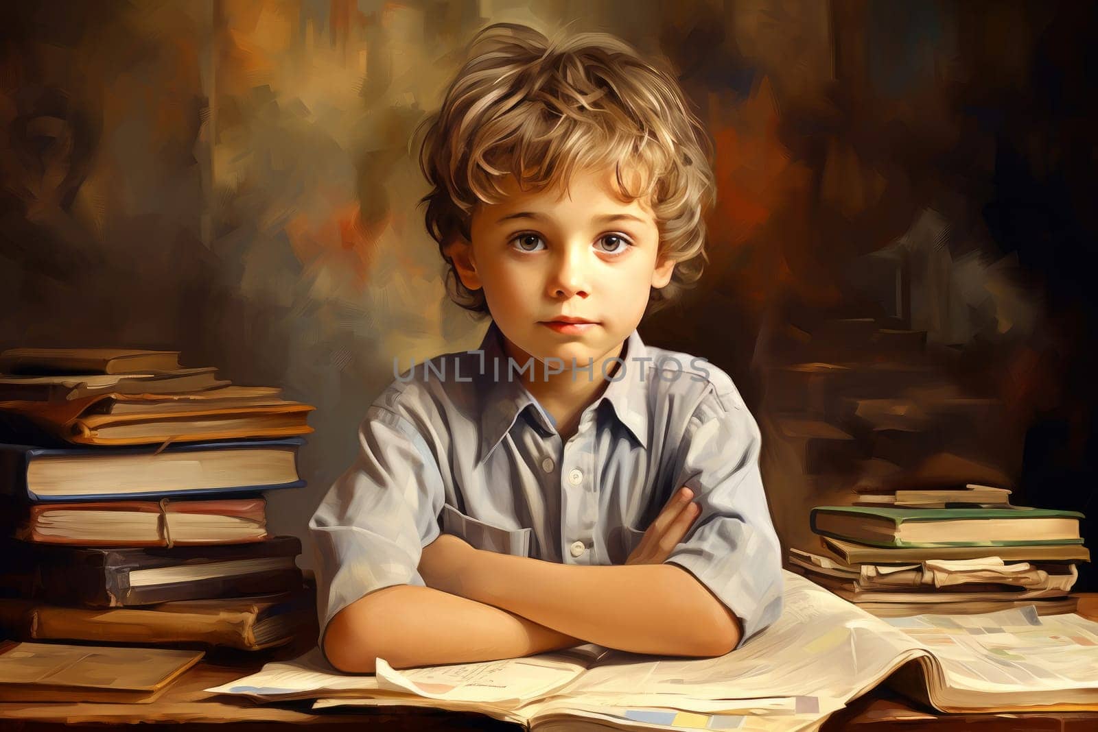 Curious Little student boy read. Generate Ai by ylivdesign